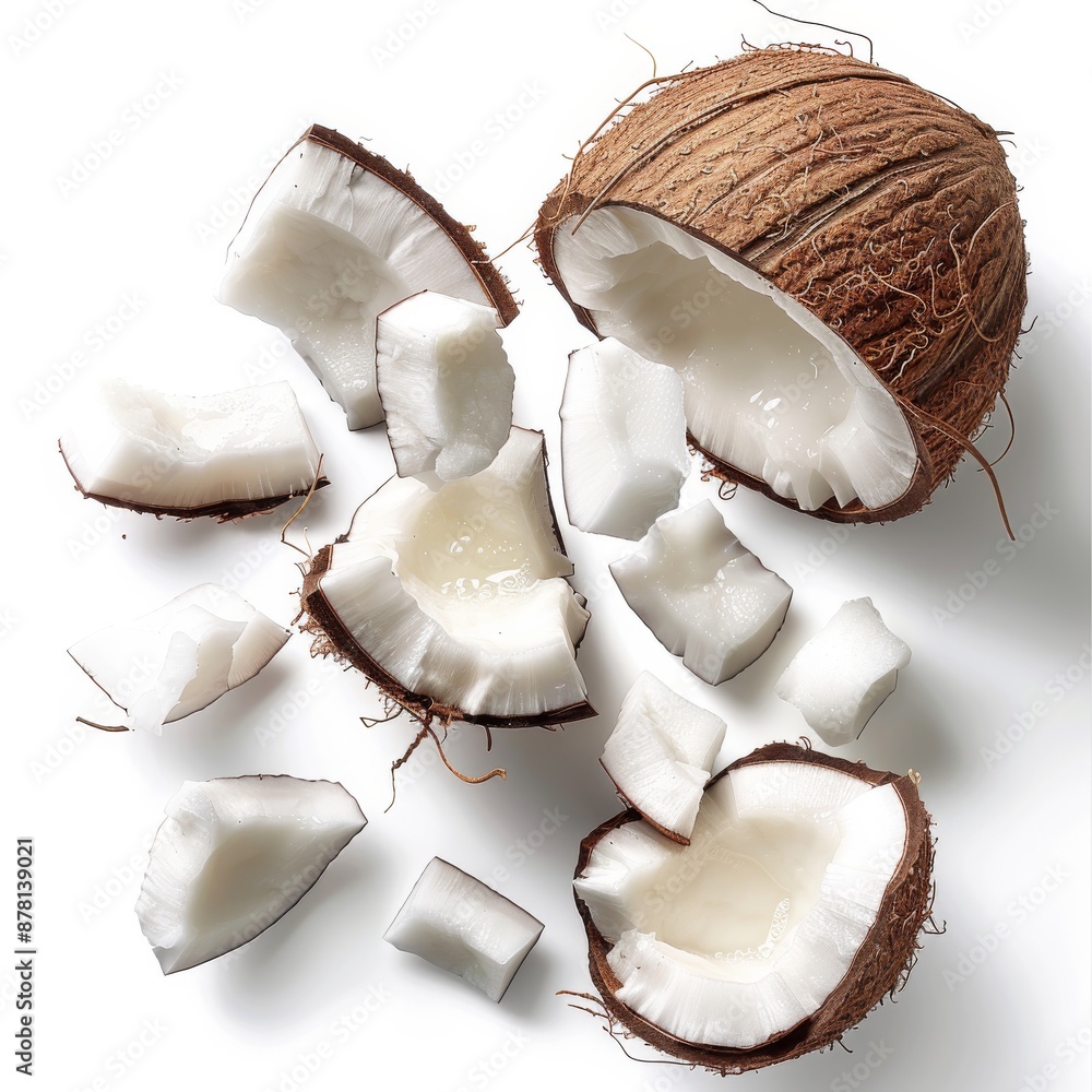 Coconut pieces isolated on white background. Coconut pieces isolated on white background.