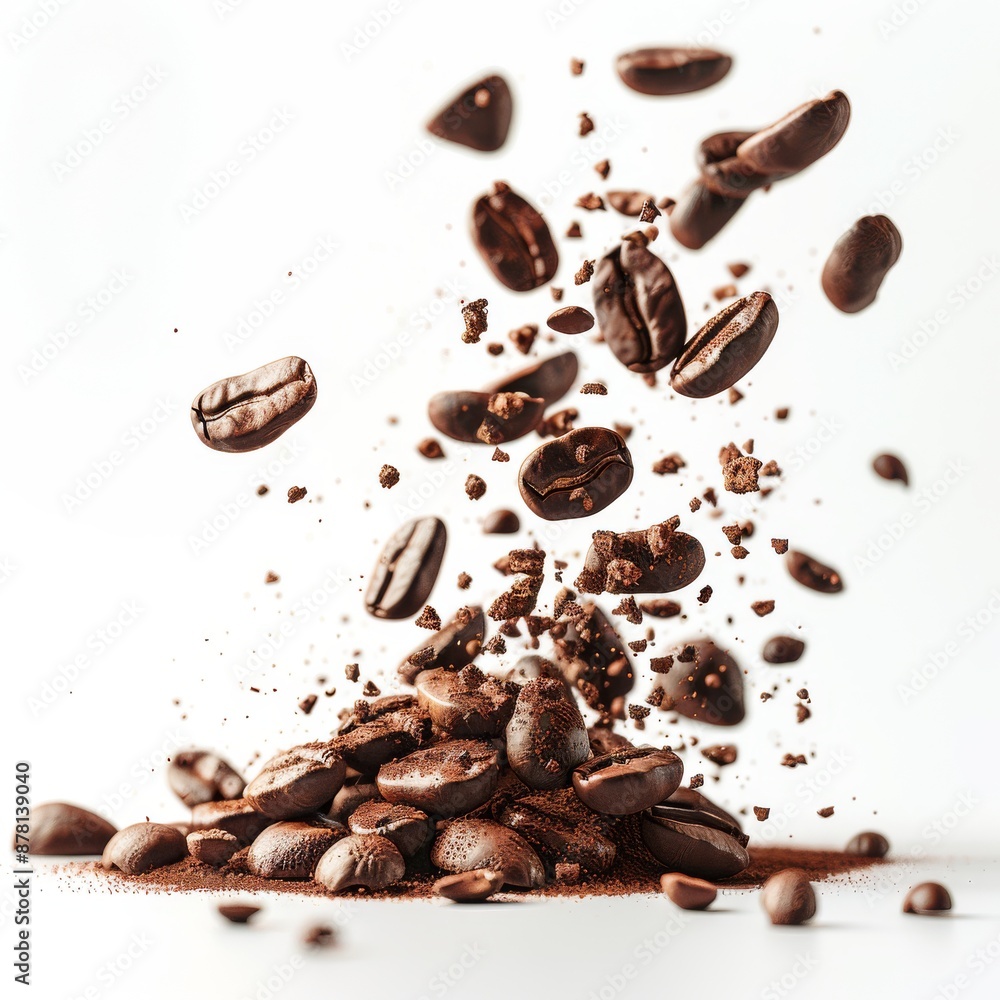 Obraz premium Coffee beans explosion isolated on white background.
