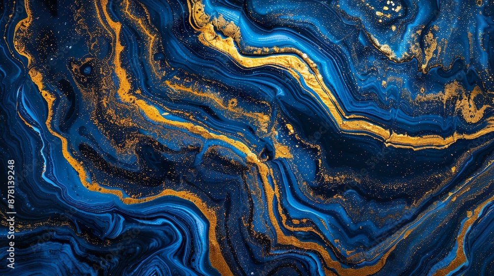 Blue And Gold Abstract Marble Texture With Glittering Accents And Fluid Art Design Blue And Gold Abstract Marble Texture With Glittering Accents And Fluid Art Design