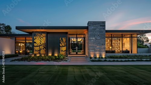 Modern ranch with a facade that features a dynamic lighting system capable of displaying various artistic patterns