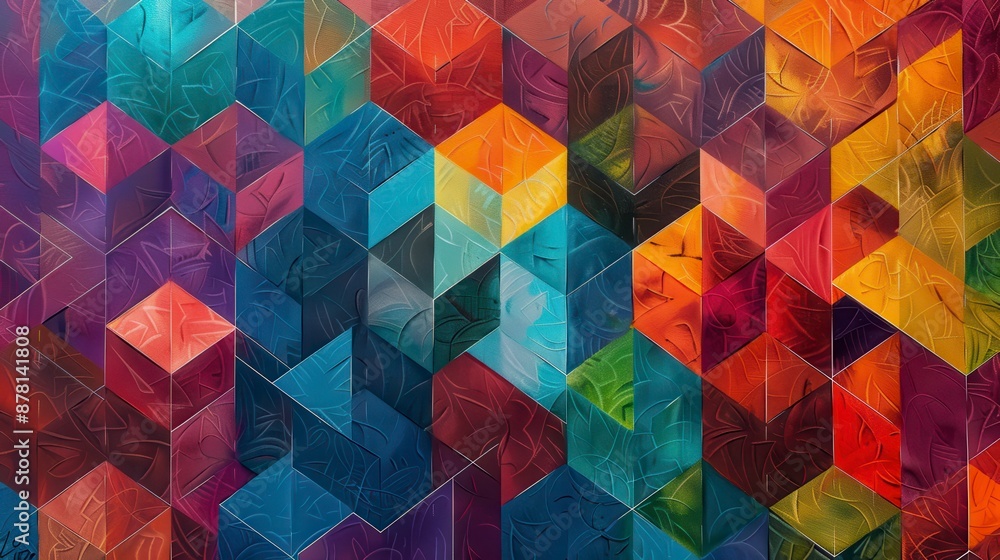 A vibrant pattern of colorful cubes and overlapping shapes A vibrant pattern of colorful cubes and overlapping shapes