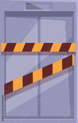 Closed elevator doors with warning tape are signaling danger and restricted access