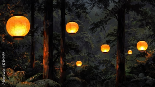 chinese light balls hanging from a tree