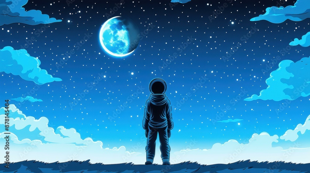 A spaceman in a spacesuit standing in front of a spaceships circular window in this digitally illustrated image. A spaceman in a spacesuit standing in front of a spaceships circular window in this digitally illustrated image.