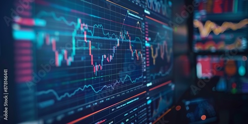 A computer screen showing financial graphs and data overlay, symbolizing data analysis © tanapat