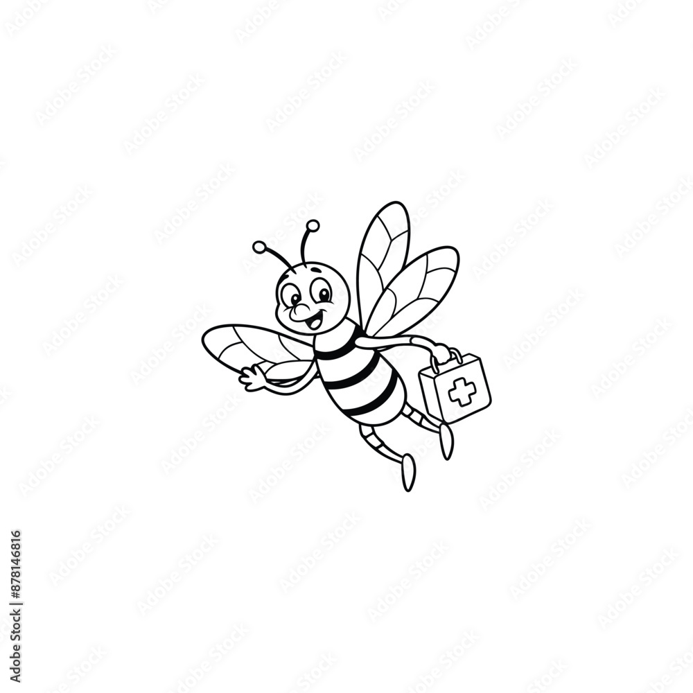 Cartoon cute bee in hand medical bag Cartoon cute bee in hand medical bag