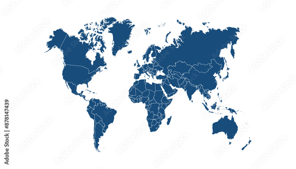Obraz premium World map. Blue modern vector map. Silhouette map