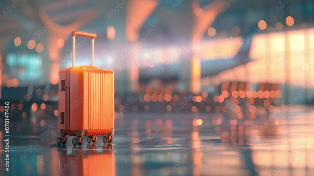 Red suitcase in airport terminal, travel concept with modern architecture. Red suitcase in airport terminal, travel concept with modern architecture.