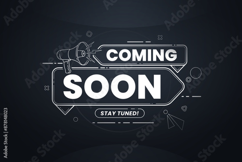 Coming soon with megaphone design on abstract background