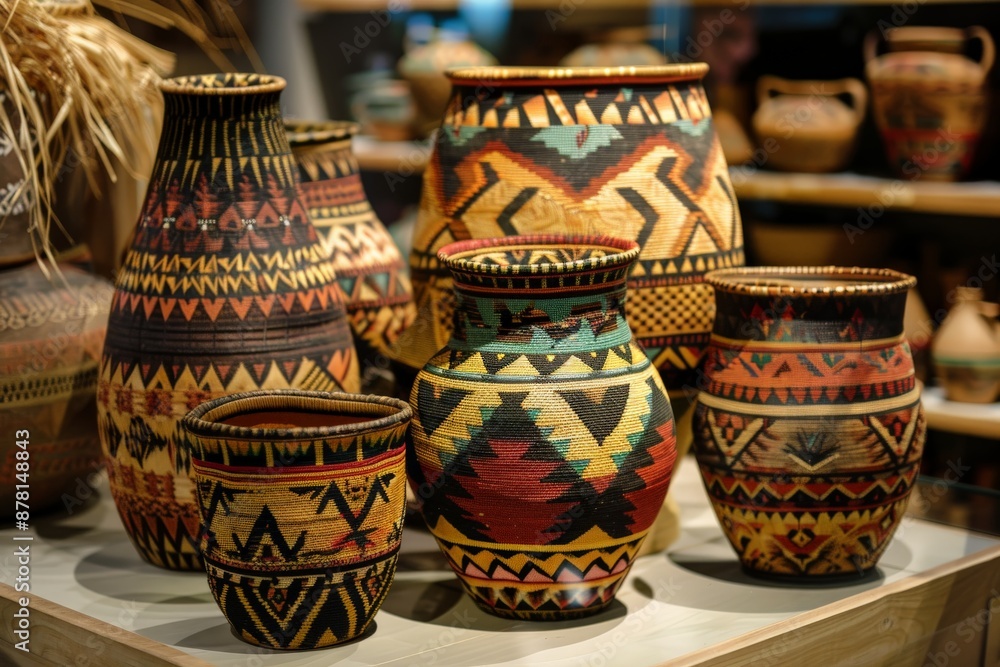Handcrafted Pottery with Geometric Patterns. Handcrafted Pottery with Geometric Patterns.