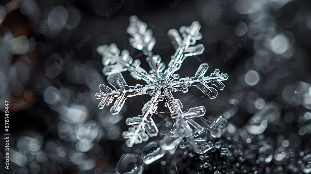 Macro Photography of a Delicate Snowflake on Dark Background Macro Photography of a Delicate Snowflake on Dark Background