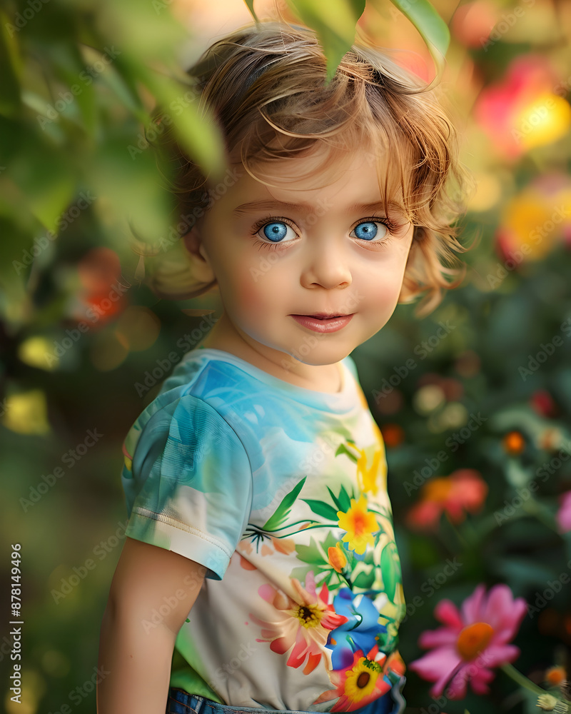 Adorable young girl playing in a vibrant flower garden enjoying the sunshine Adorable young girl playing in a vibrant flower garden enjoying the sunshine