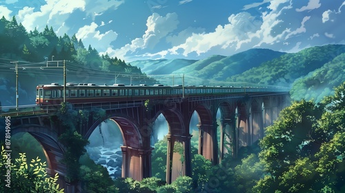 bridge and train anime style