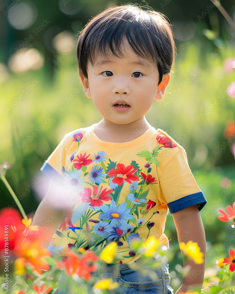 Cheerful Asian Boy Exploring Lush Garden and Flowers Outdoors Cheerful Asian Boy Exploring Lush Garden and Flowers Outdoors