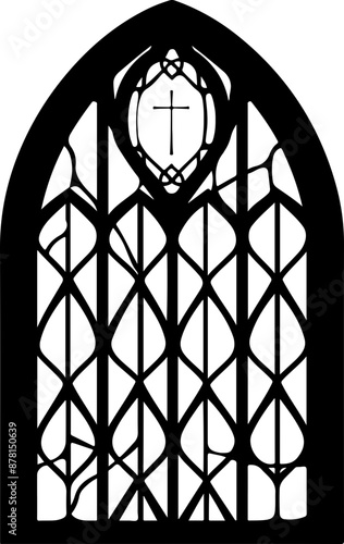 Silhouette of a Gothic Church Window with Cross: Symbol of Faith and Heritage