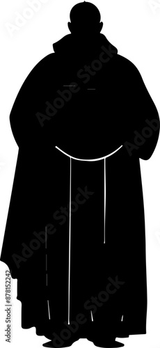 Silhouette of a Monk in Robe: Spiritual Contemplation and Reflection