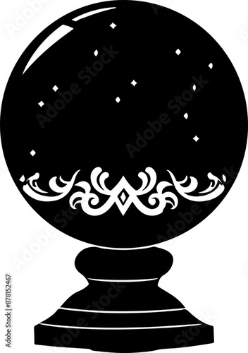 Mystical Silhouette of Crystal Ball with Stars and Patterns