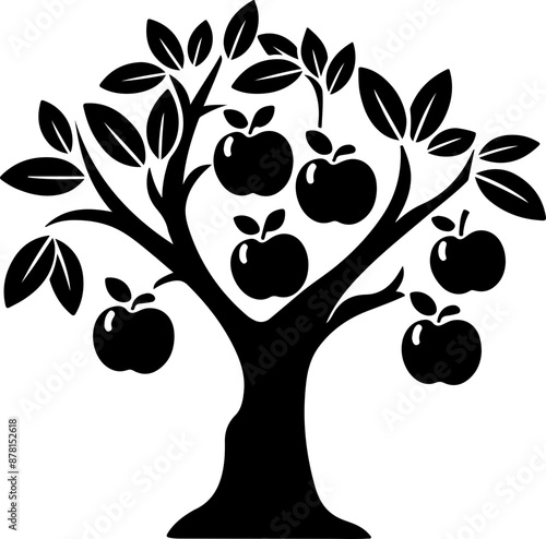 Silhouette of Apple Tree – Bountiful Harvest and Growth Concept