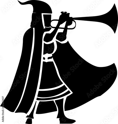 Silhouette of a Trumpet Herald in Armor Represents Honor and Ceremony