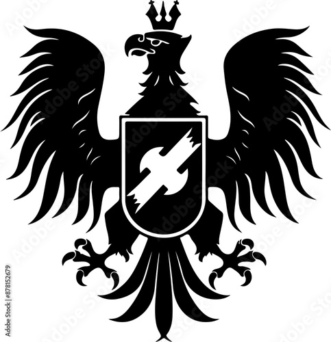 Black Heraldic Eagle with Shield: Symbol of Power and Nobility