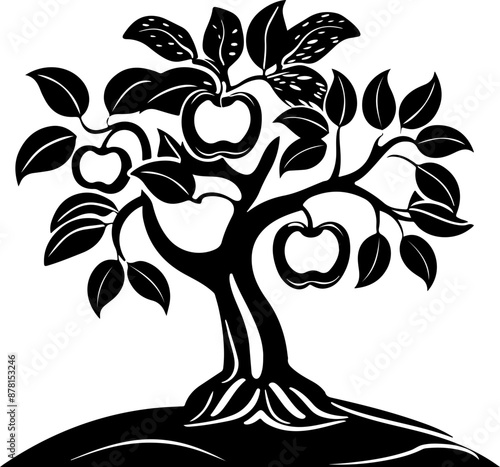Vector Apple Tree on Hill Symbolizing Growth and Fruitfulness
