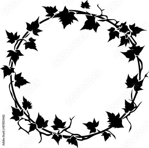 Black Ivy Wreath Silhouette with Empty Center