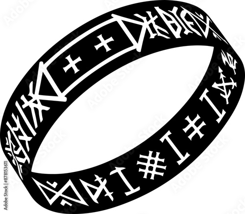 Black Bracelet with Intricate White Rune Designs