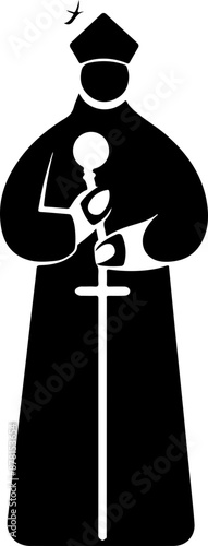 Silhouette of Religious Figure Holding Cross and Eucharist