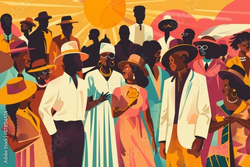 Juneteenth National Independence Day celebration party colorful flat illustration, culture and religion. 