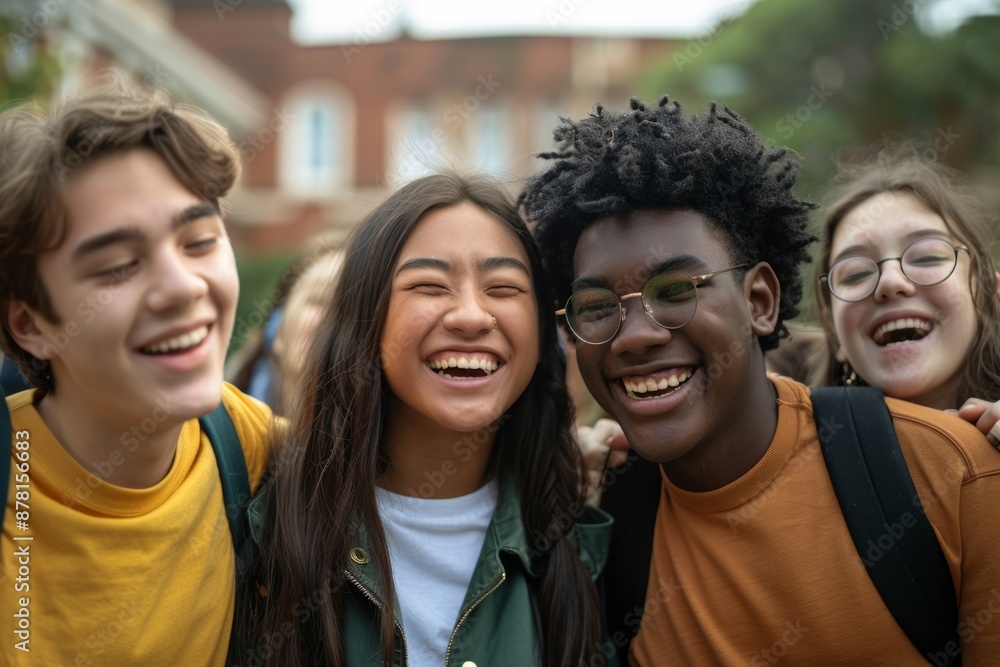 group of diverse Gen Z friends students at university campus, laughing, spending time together and having fun group of diverse Gen Z friends students at university campus, laughing, spending time together and having fun