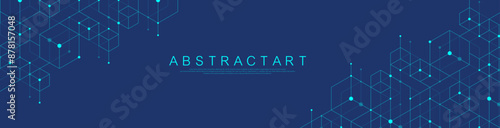 Technology abstract background lines, dots and hexagons. Hexagonal digital concept for poster, banner, header, footer