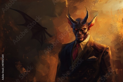 Devil Businessman: Classic Daemon in a Suit Making a Deal   Evil Art Clothing Concept © Vlad