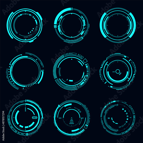 Futuristic frame circle  HUD interface cyberpunk design. Technology Hi-tech element.
