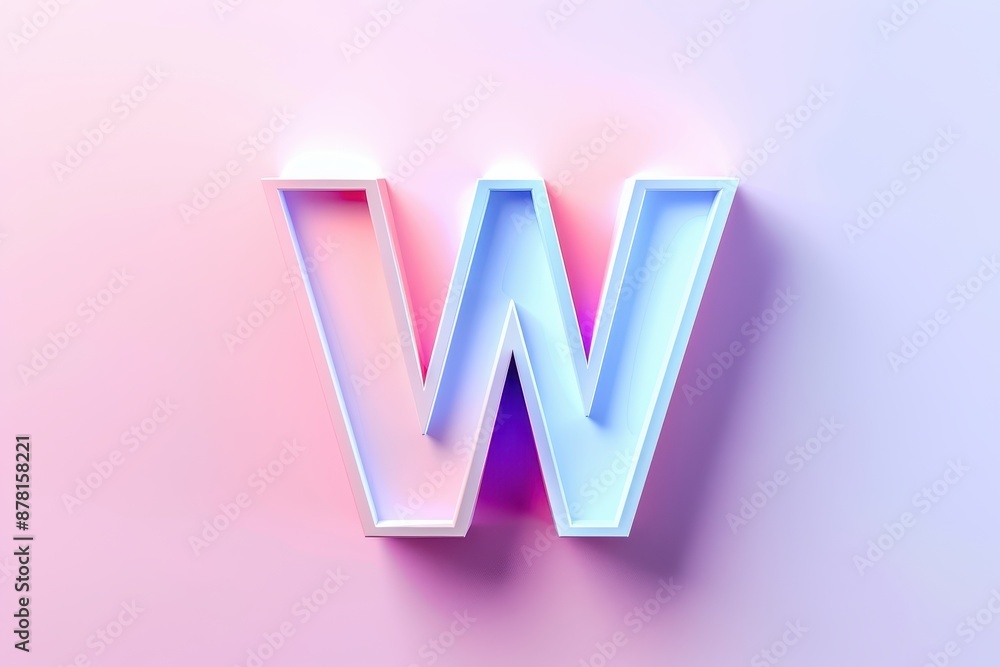 The letter W is made of blue glass and is on a white background The letter W is made of blue glass and is on a white background