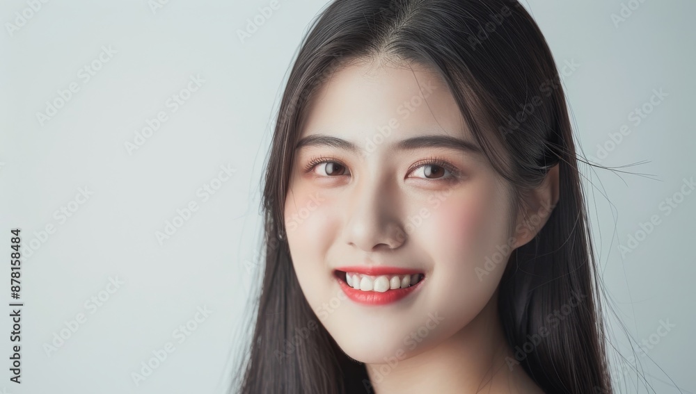 Skin care. Korean Woman with beauty face touching healthy facial skin portrait. Beautiful smiling asian girl model with natural makeup touching glowing hydrated skin on blue background closeup. Skin care. Korean Woman with beauty face touching healthy facial skin portrait. Beautiful smiling asian girl model with natural makeup touching glowing hydrated skin on blue background closeup.