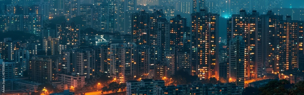 Fototapeta premium Glowing Cityscape: Real Estate Website Background