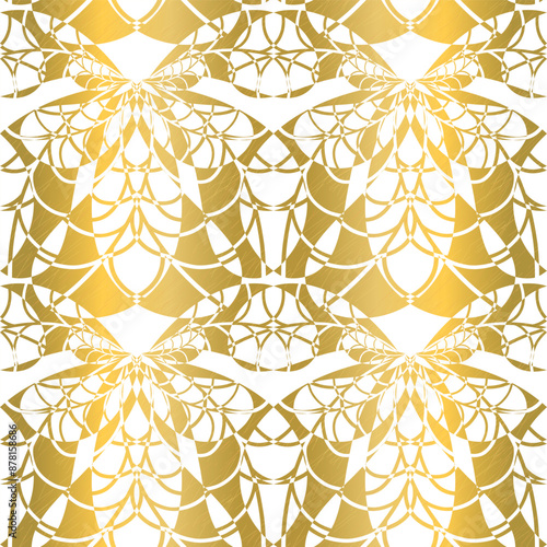 Stylised ornamental golden honey bee pattern with regularly repeating decorative texture. Abstract geometric  insect background for home decor, wallpaper and fashion fabrics.