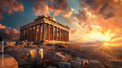 Ancient Greece: Parthenon on the Acropolis at Sunset in Athens