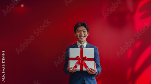 Asian businessman holding w...
