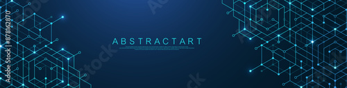 Technology abstract background lines, dots and hexagons. Hexagonal digital concept for poster, banner, header, footer