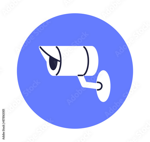 CCTV surveillance, digital video camera, circle icon. Security cam for safety control and monitoring. Observation and protection, warning sticker. Flat vector illustration isolated on white background