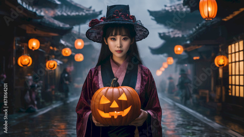 Cute Asian Girl Make Halloween Fashion