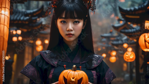 Cute Asian Girl Make Halloween Fashion