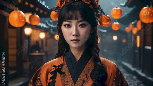 Cute Asian Girl Make Halloween Fashion