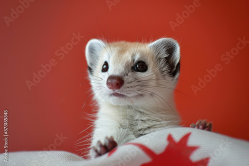 An ermine holding the Albanian flag photo