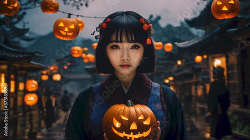 Cute Asian Girl Make Halloween Fashion