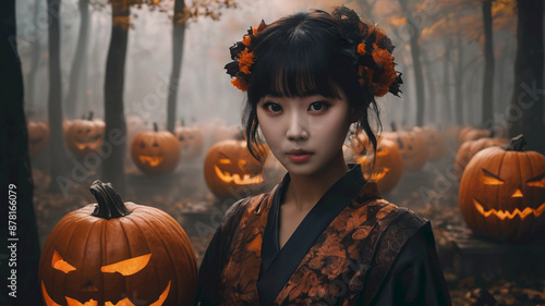 Cute Asian Girl Make Halloween Fashion