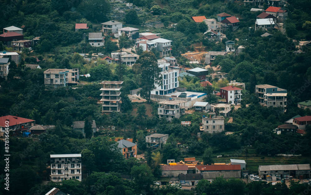 Obraz premium Hillside Residential Area with Diverse Homes.