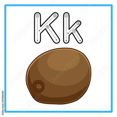 tracing alphabet fresh kiwi fruit illustration