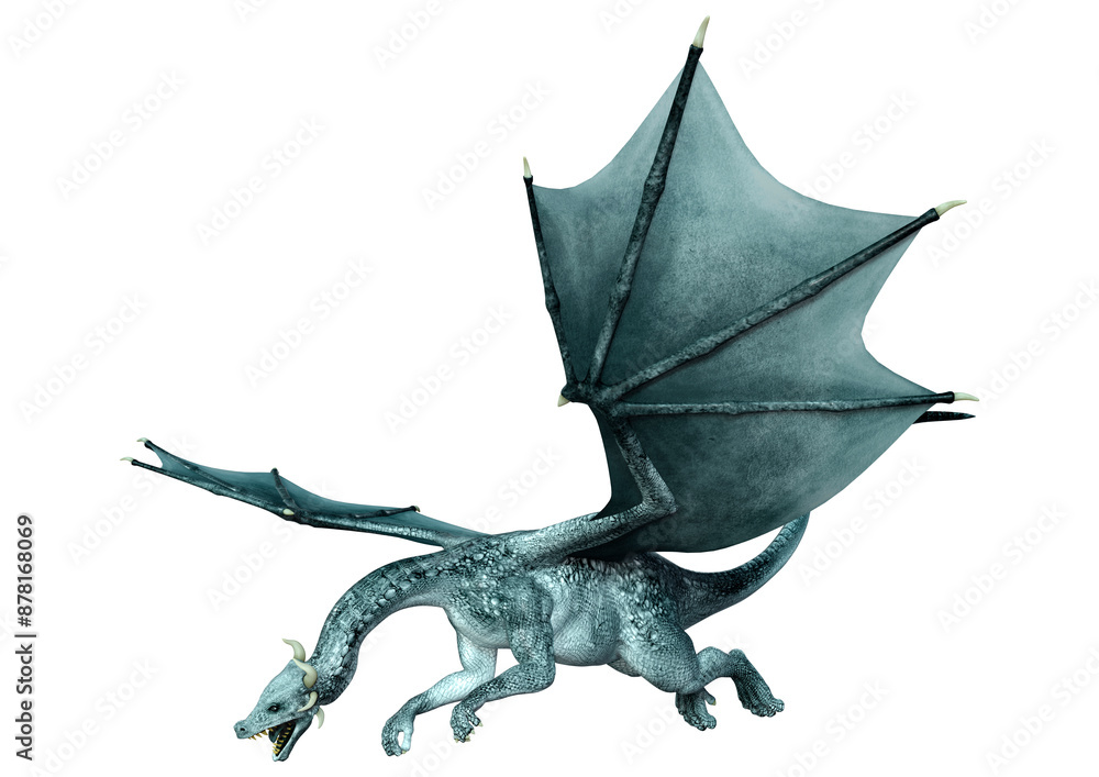 3D Rendering Fairy Tale Dragon on White